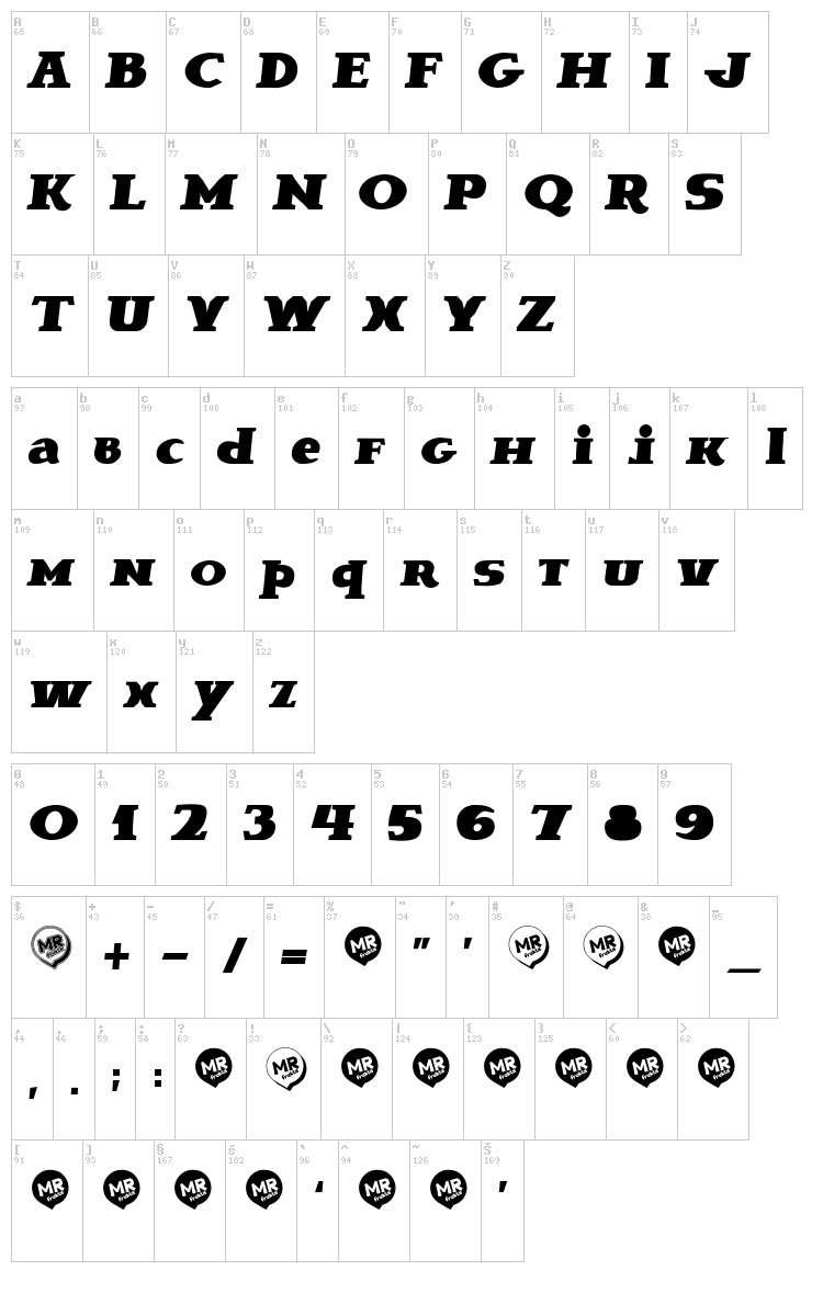 Brava Novella font map